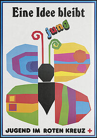 Plakat des Jugendrotkreuz ‚Eine Idee bleibt jung‘, Motiv Schmetterling - 1970er Jahre